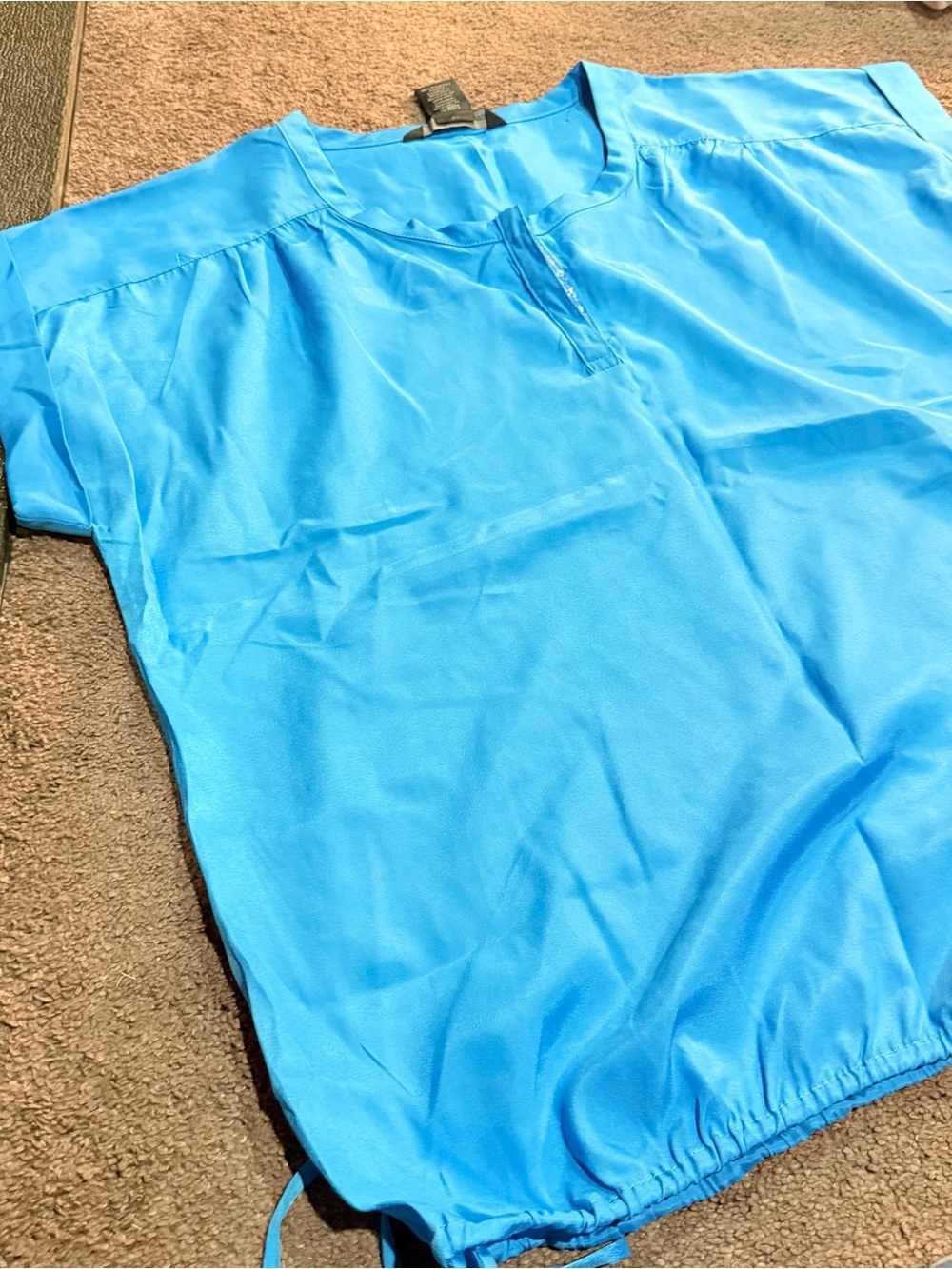 Calvin Klein Bright Blue Women's Henley Blouse - Picture 2 of 7